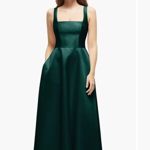 Dessy collection sleeveless satin gown in evergreen